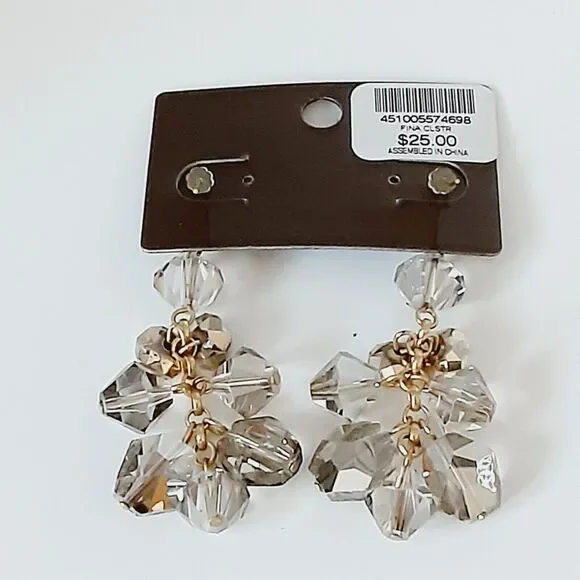 Chico's Fina Cluster Smokey Crystal Bead Dangle Earrings Elegant Cha Cha NWT NEW - Picture 2 of 6